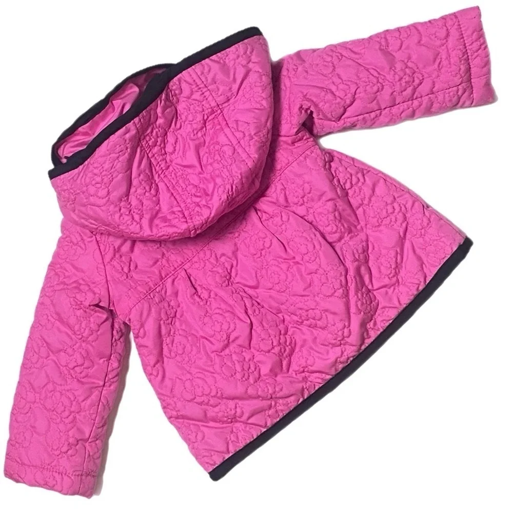 LONDON FOG pink with black piping quilted infant coat with hood Size 12M EUC